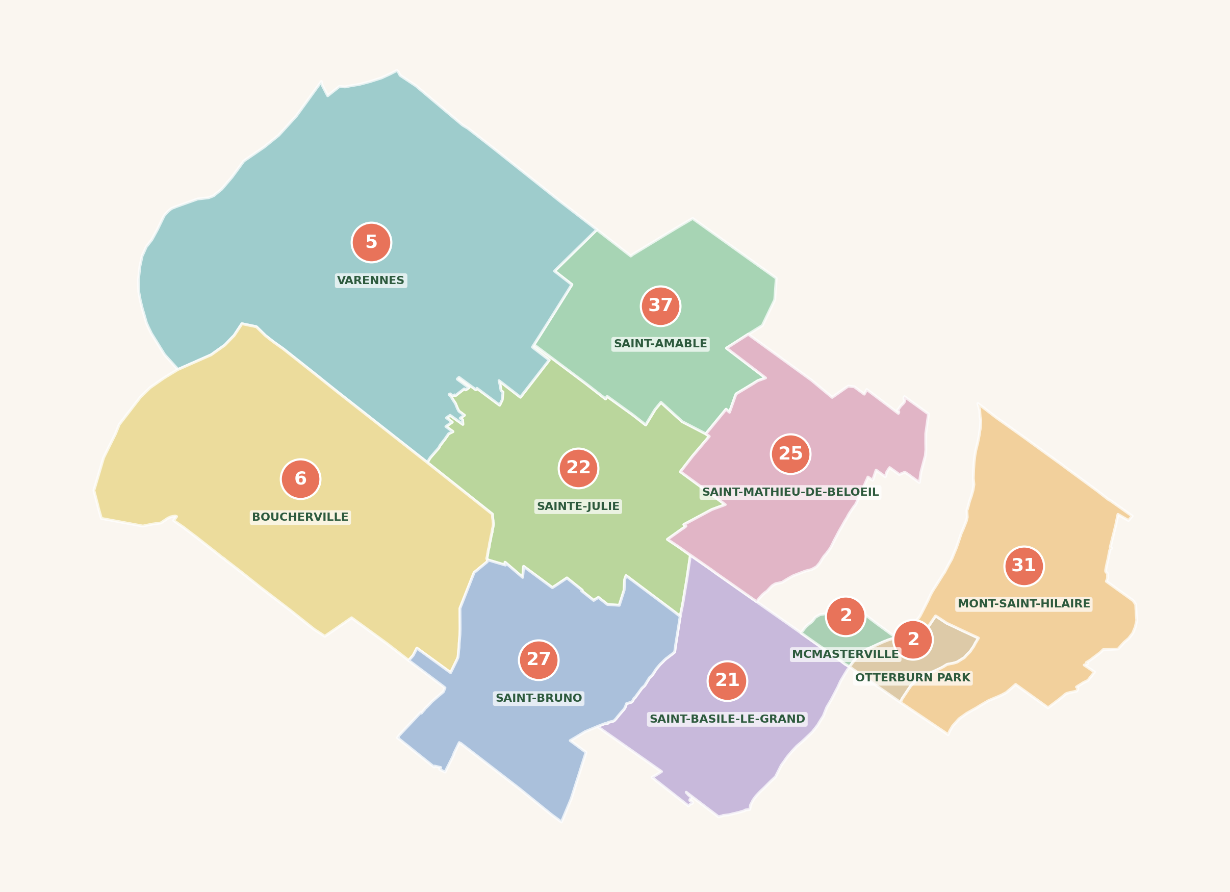 Carte de répartition des familles intéressées par ville